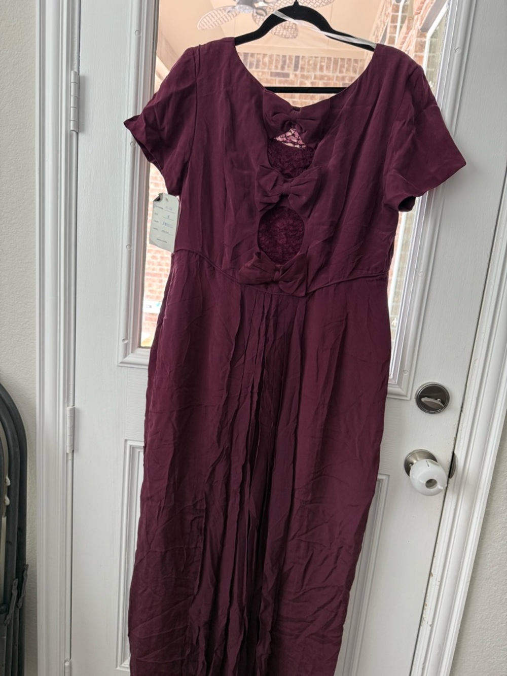 Vintage Spenser Jeremy Burgundy Maxi Dress with Bow & Lace Insets